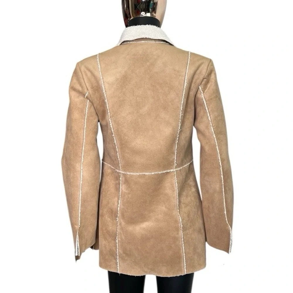 CAbi Style 932 Faux Suede Shearling Jacket Camel Tan XS